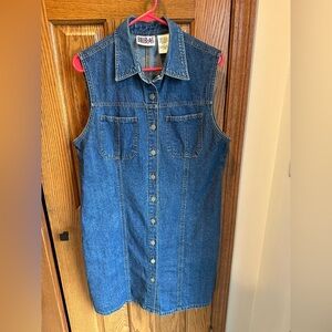 Vintage Bill Blass Denim Dress Size Large  Sleeveless Button Front Jean
